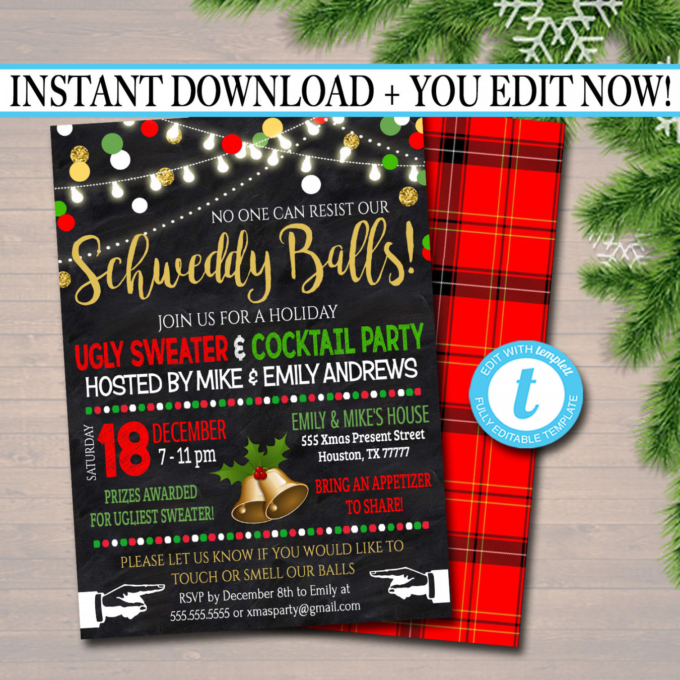 Christmas Party Invitation Schweddy Balls Dirty Santa Party - Etsy