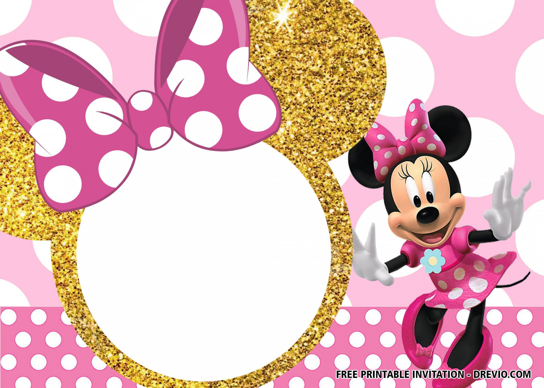 FREE Pink and Gold Minnie Mouse Invitation Templates  Minnie