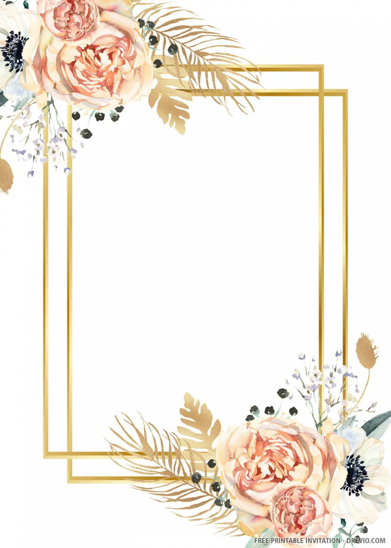 FREE PRINTABLE) Gold Wedding Invitation Template  Free wedding