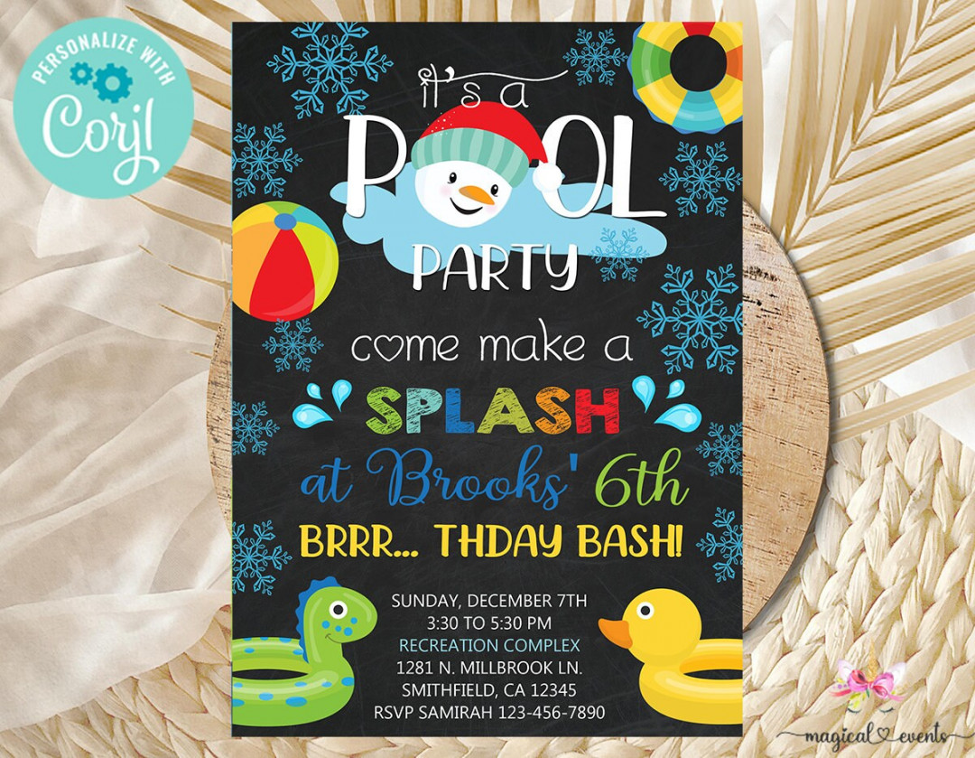 Its a Pool Party Birthday Invitation Boy Winter Pool Invite - Etsy