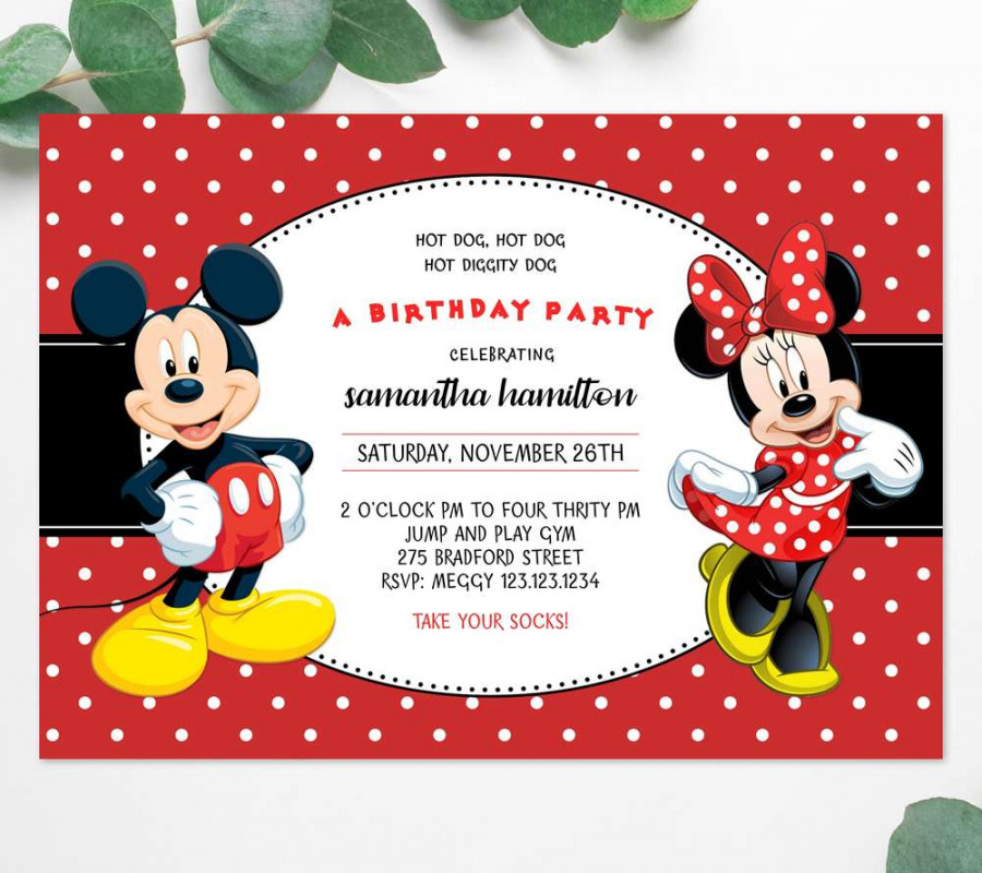 Mickey and Minnie Mouse birthday invitation edit online - Instant