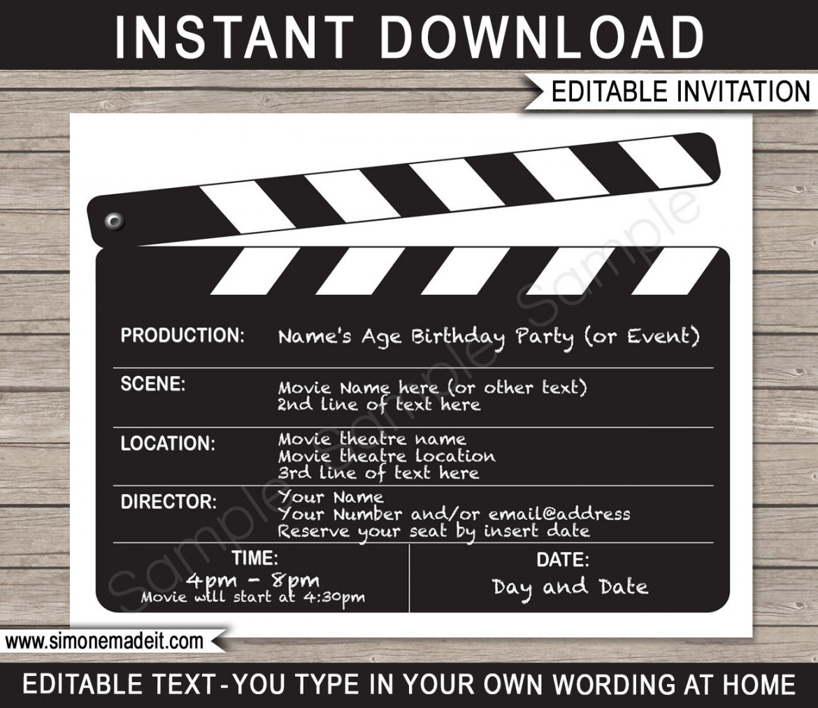 Movie Invitation Template Printable Birthday Party Invite - Etsy