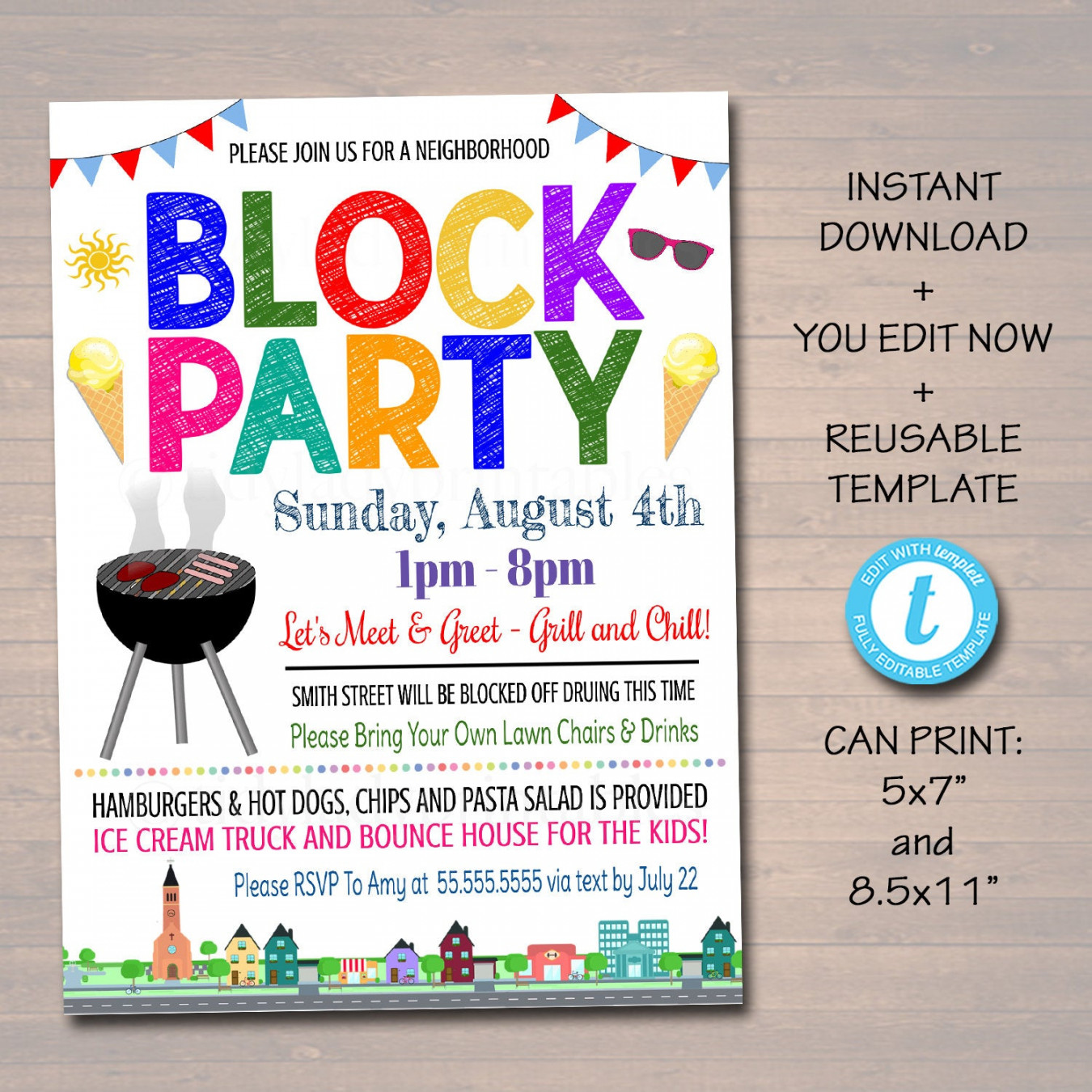 Neighborhood Block Party Invite, Printable Invitation, Bbq Picnic Summer  Party, Announcement Card, Flyer