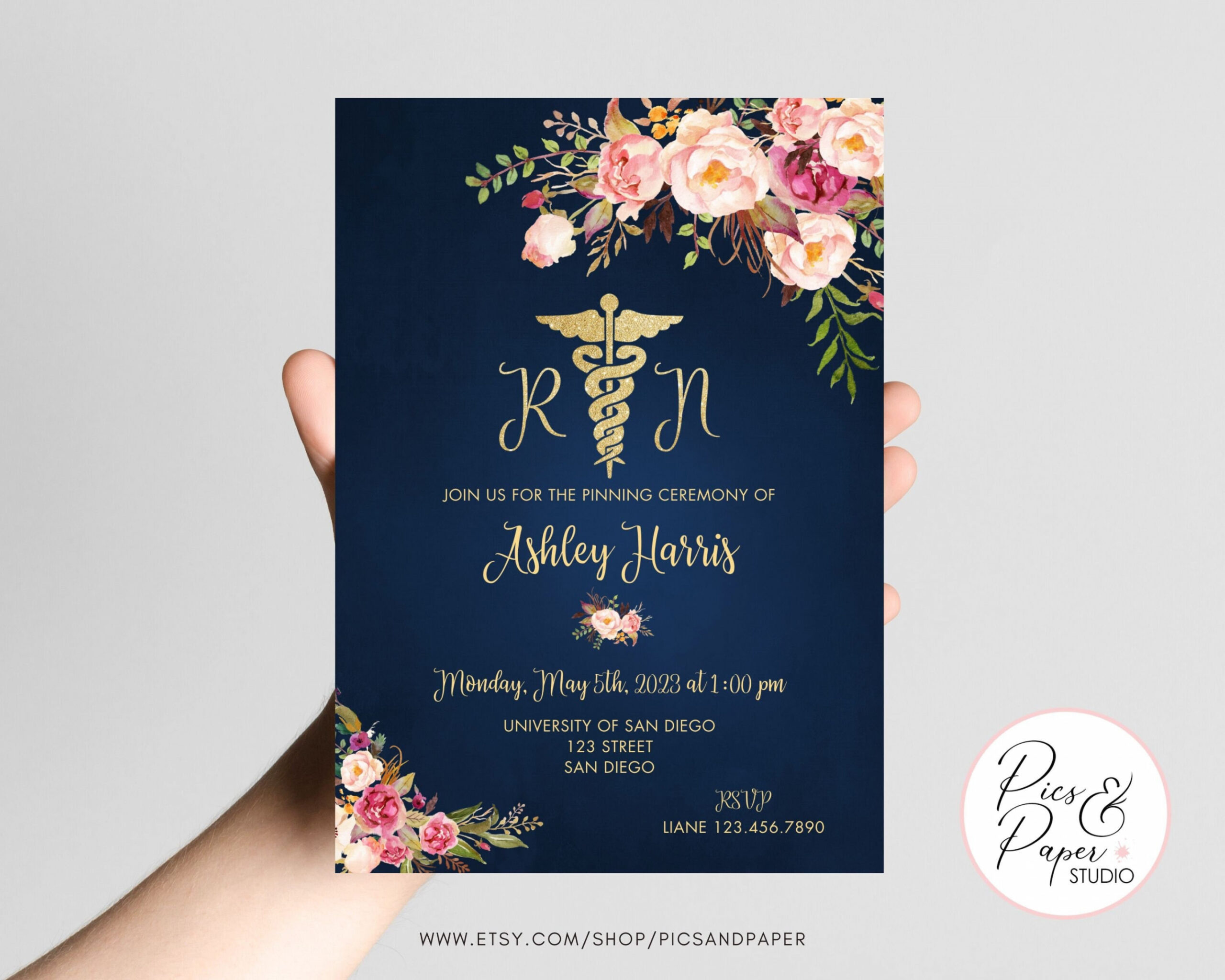 Nursing School Graduation Announcement Pinning Ceremony Navy - Etsy