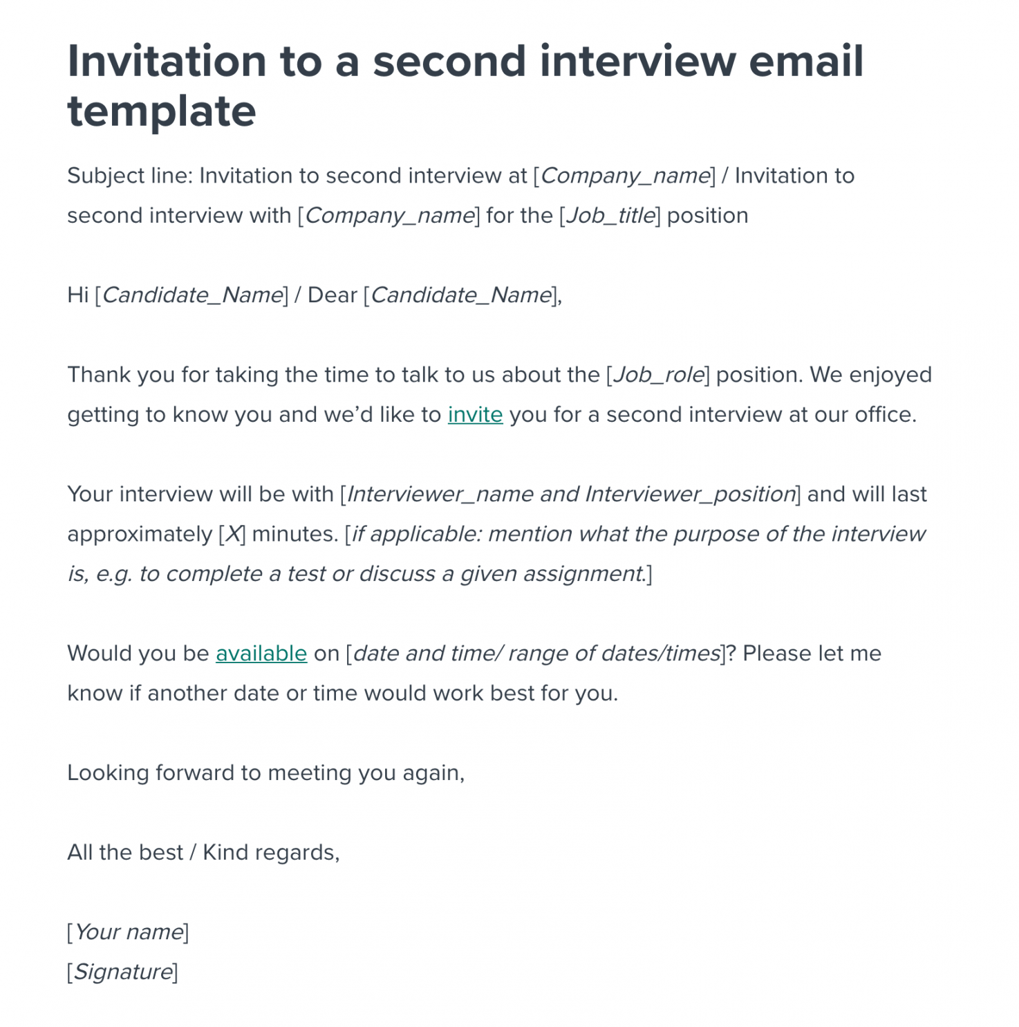 Second Interview Invitation Email Template  Workable