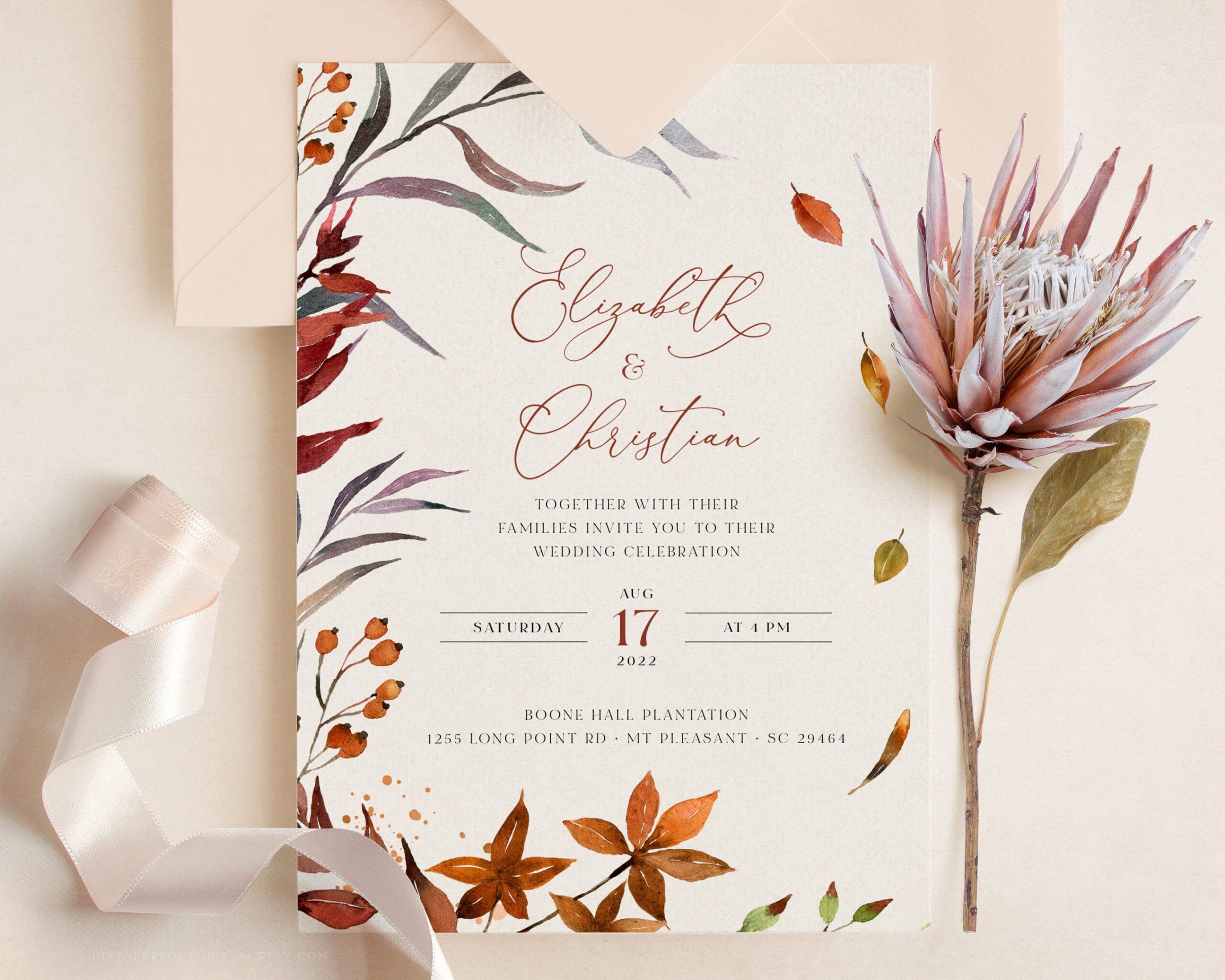 SIENNA Rustic Fall Wedding Invitation Template Autumn - Etsy