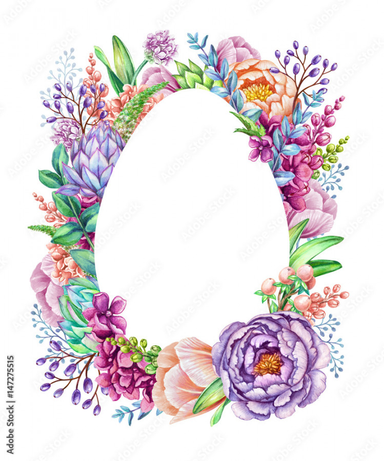 watercolor illustration, Easter floral background, wild flowers