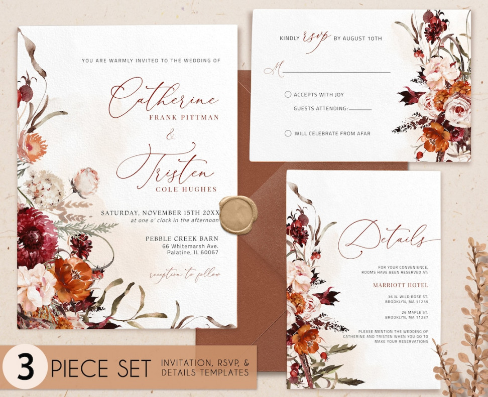 Burnt Orange wedding invitation set Fall wedding invitation - Etsy