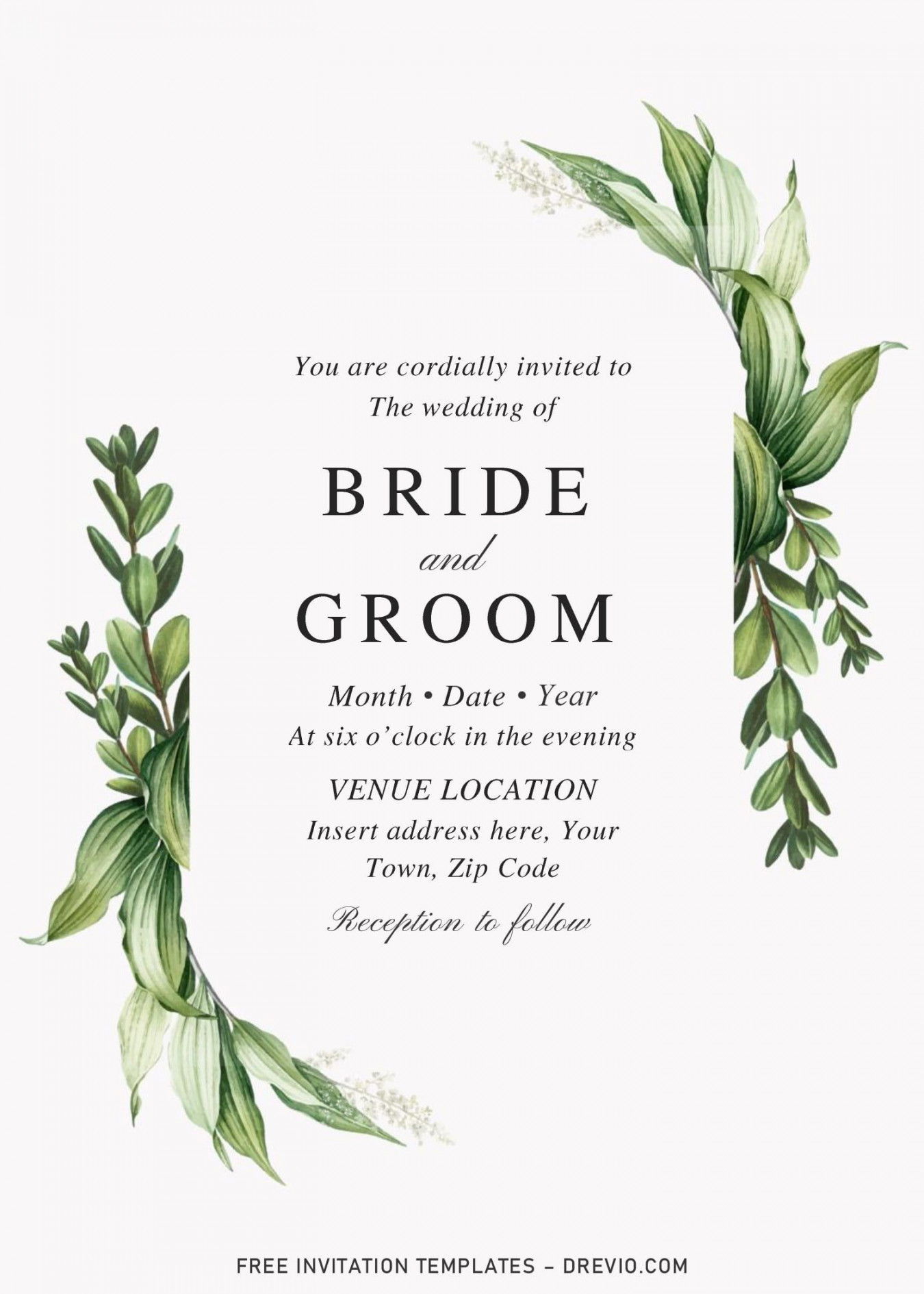 Free Botanical Leaves Wedding Invitation Templates For Word