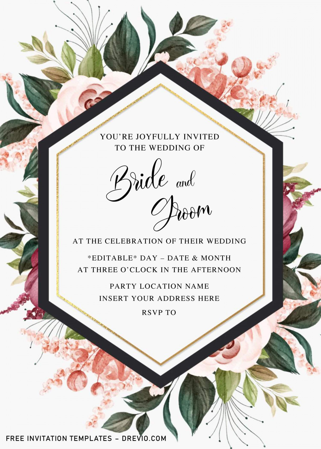 Free Burgundy Floral Wedding Invitation Templates For Word