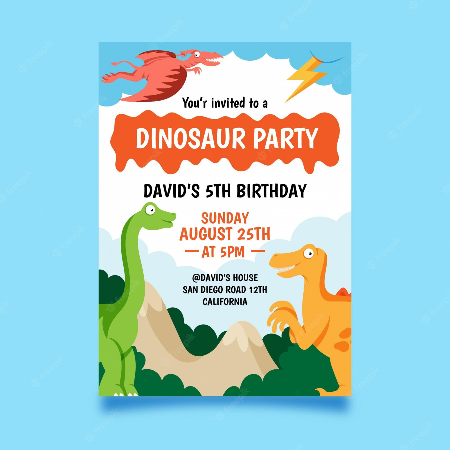 Free Vector  Flat dinosaur birthday invitation template