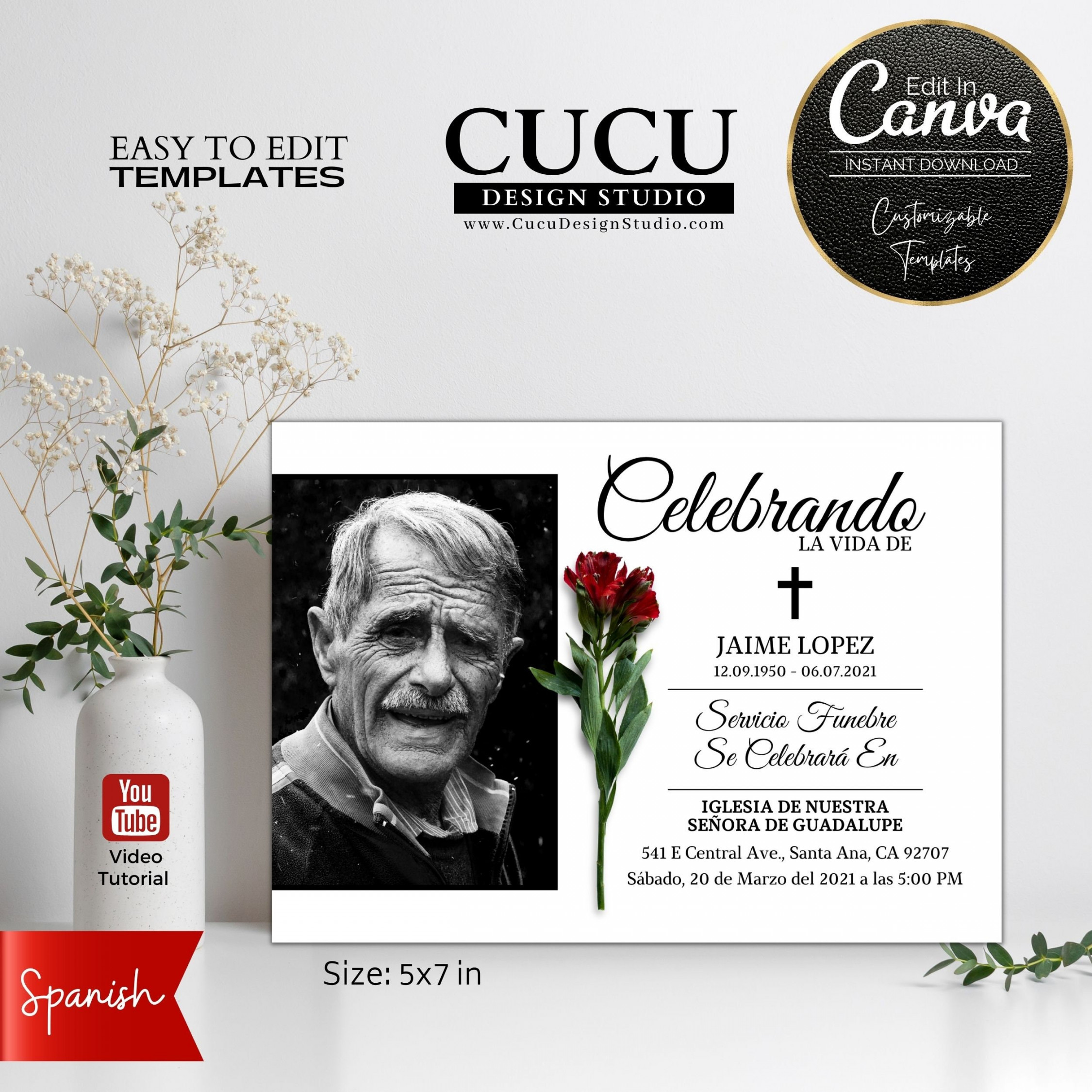 Spanish Funeral Announcement Card Funeral Invite Template - Etsy