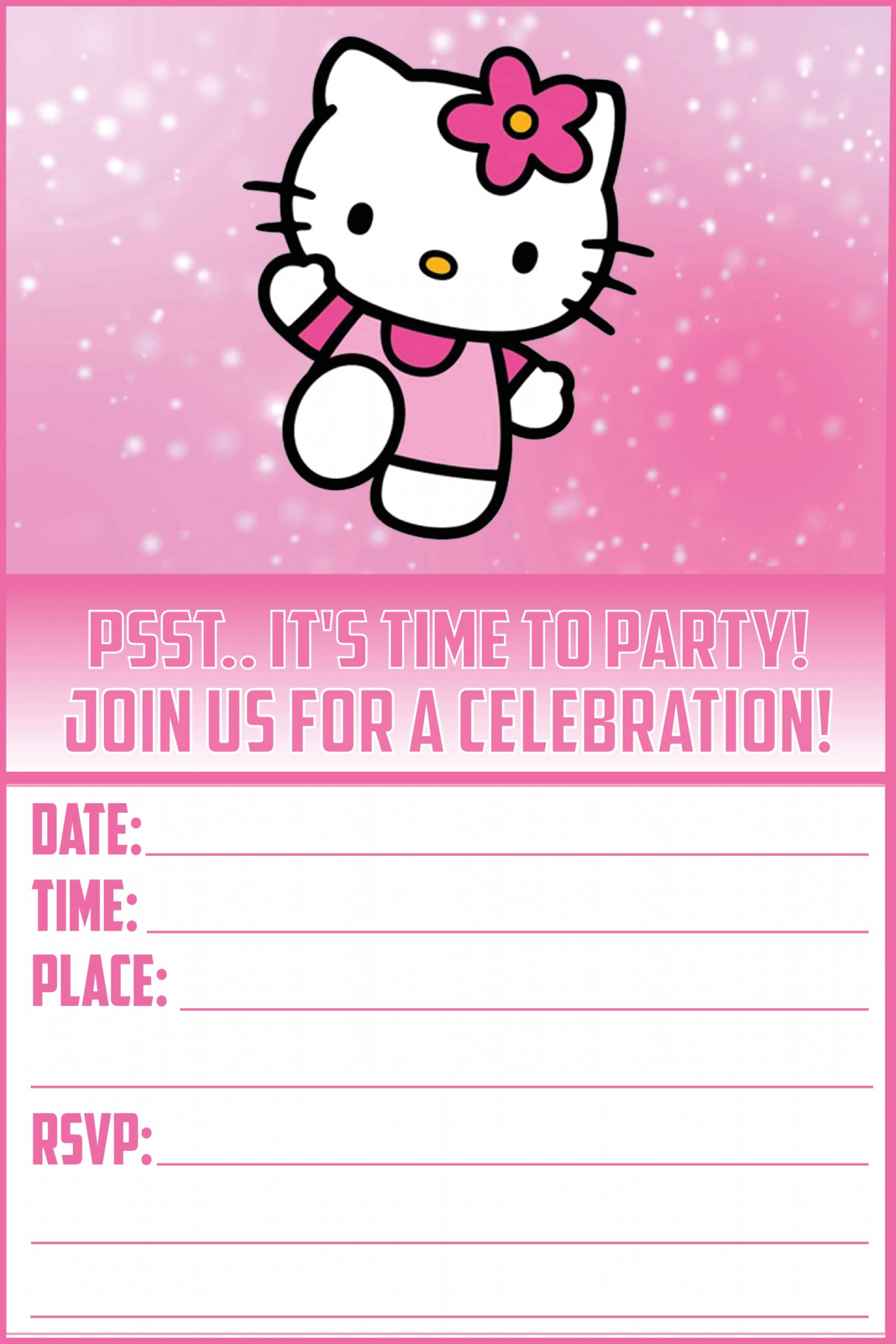 x Hello Kitty Einladungen und Umschläge - Fill in Happy Birthday