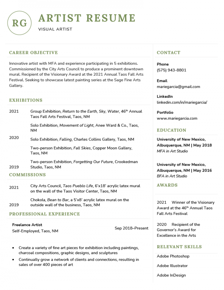 Artist Resume Sample & Tips for Writing