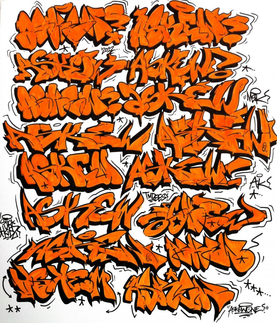 Askew - Black & Orange Sketches  Graffiti font, Graffiti