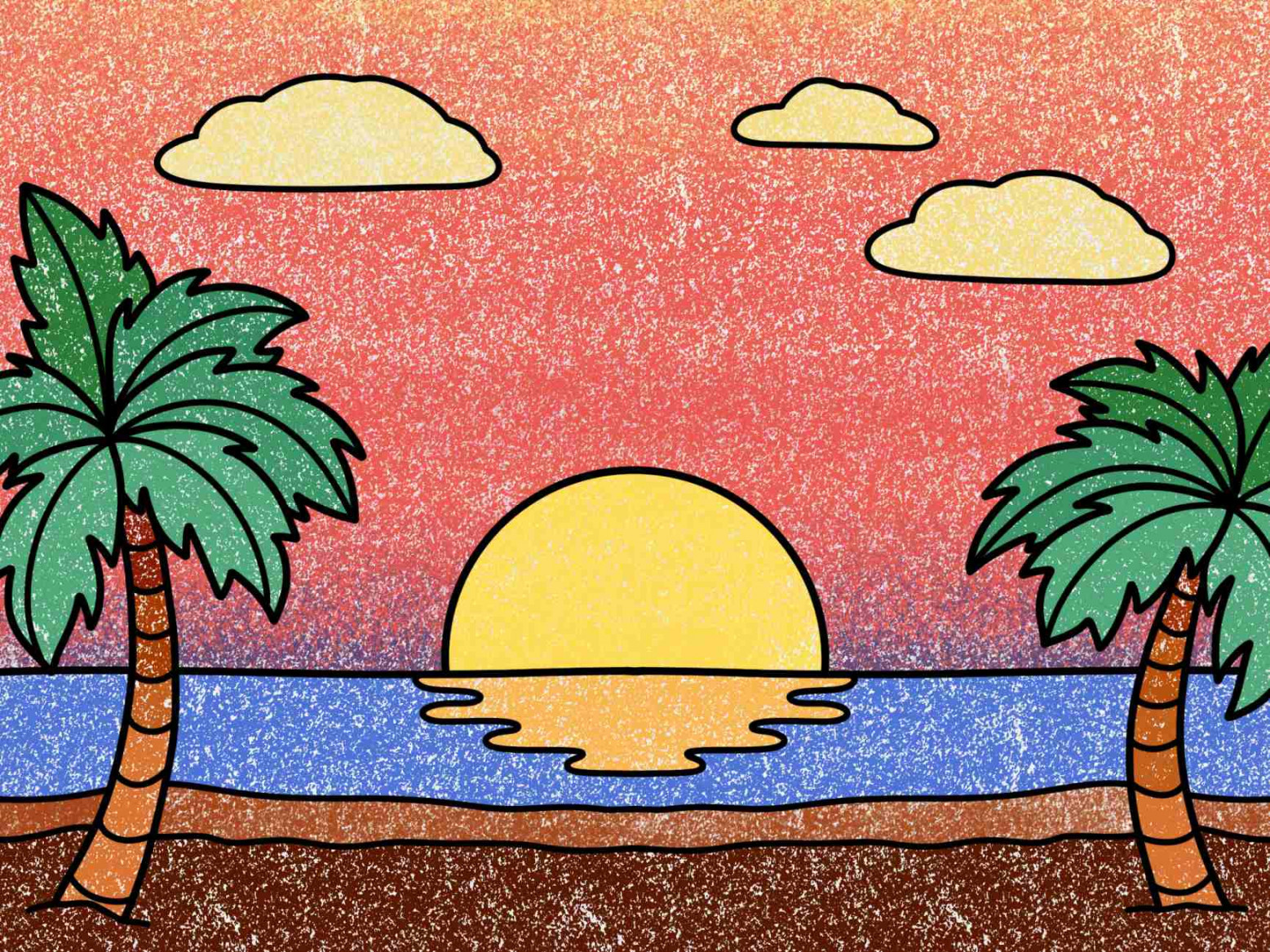 Beach Sunset Drawing (easy) - HelloArtsy