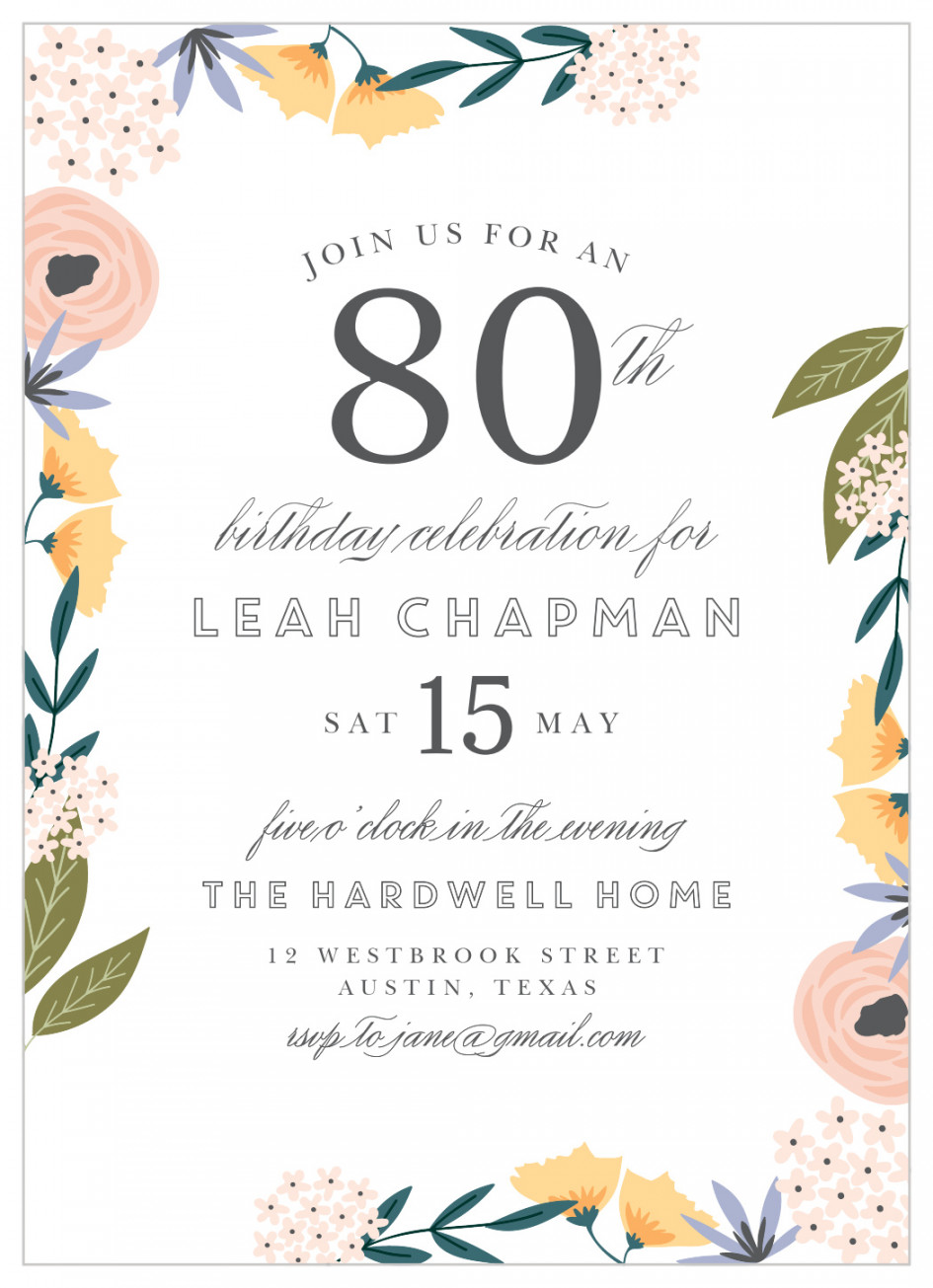 Beautiful Blooms Milestone Birthday Invitations by Basic Invite