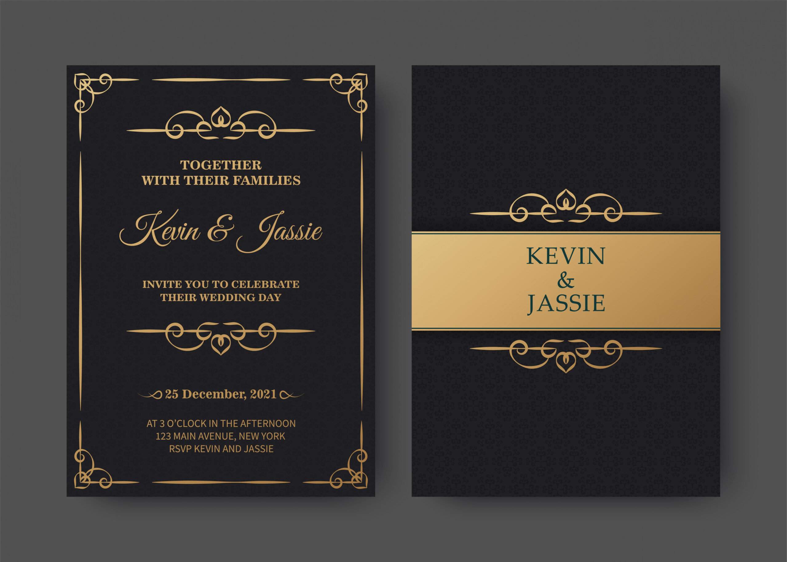 Black and gold invitation card template  Vector Art at Vecteezy