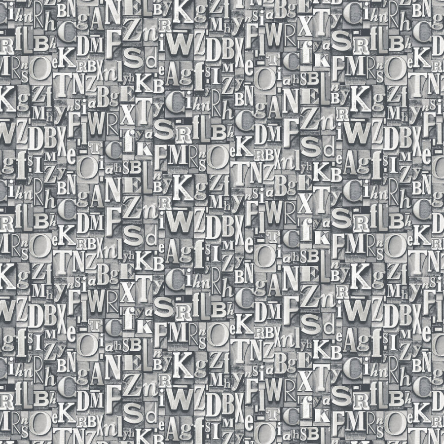 Block Letters by Galerie - Silver Grey - Wallpaper : Wallpaper Direct