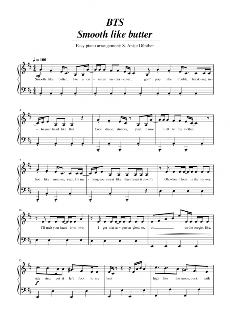 🍴 BTS — Butter Piano Sheet Music 악보  Piano sheet music, Easy