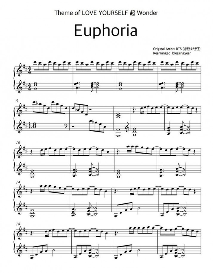 BTS방탄소년단 Euphoria: PIANO COVER Bogen printable - Etsy