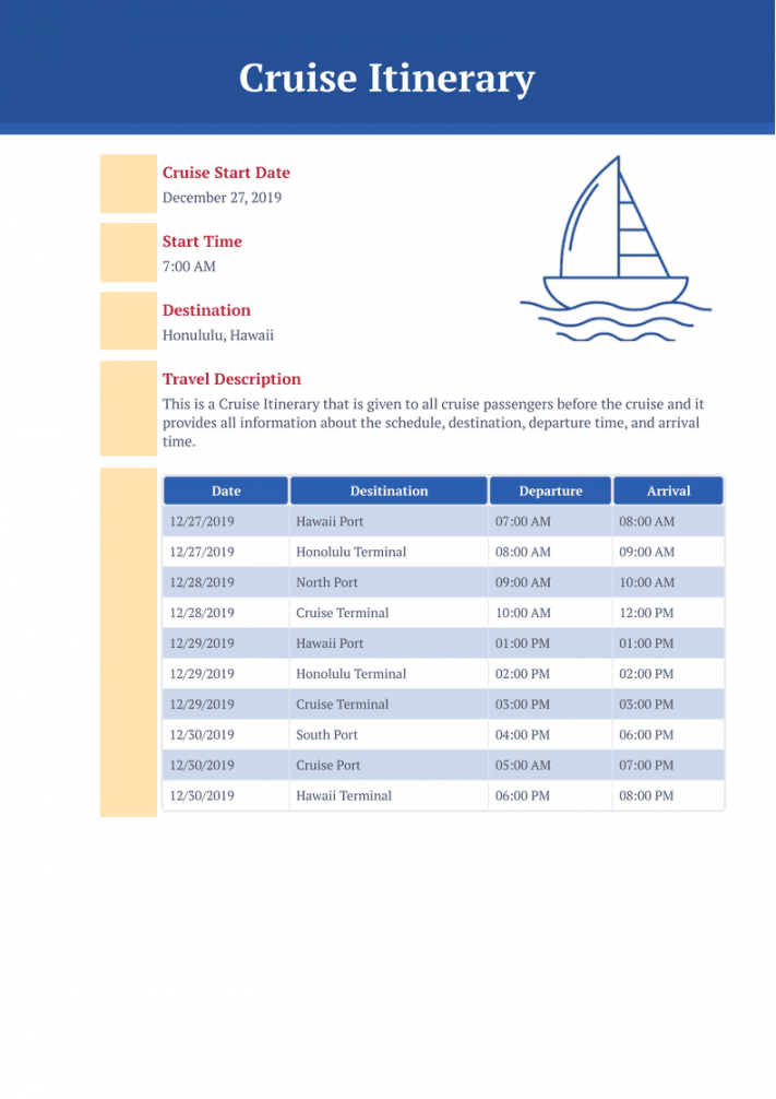 Cruise Itinerary Template - PDF Templates  Jotform