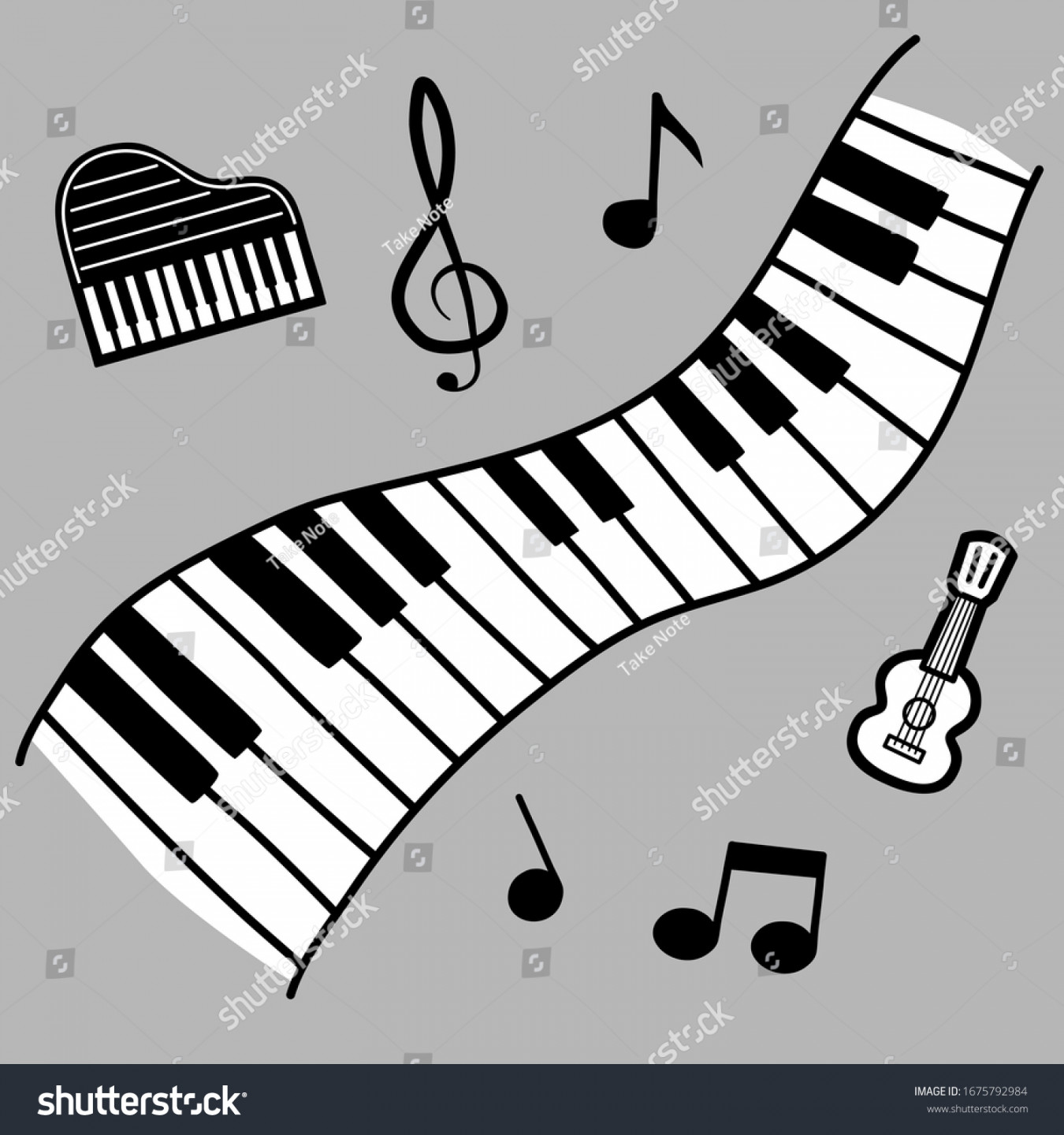 Doodle Piano Keyboard Surrounded By Some Stock Vector (Royalty