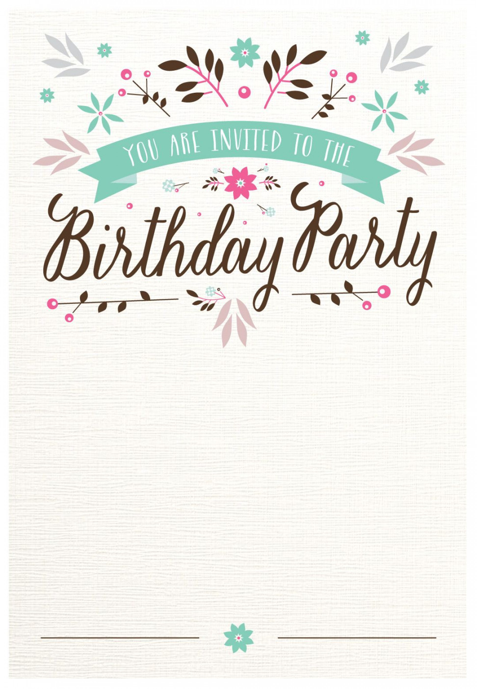 Flat Floral - Free Printable Birthday Invitation Template