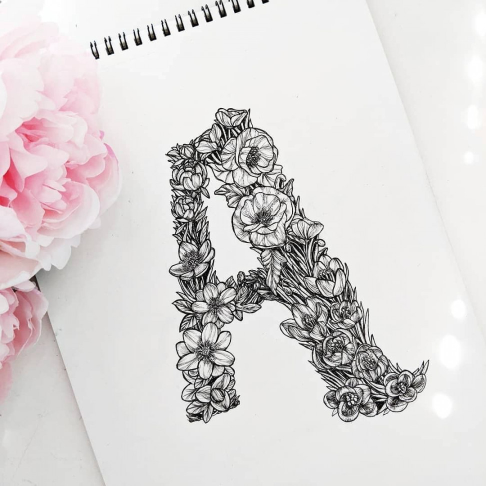 Floral alphabet. Letter A