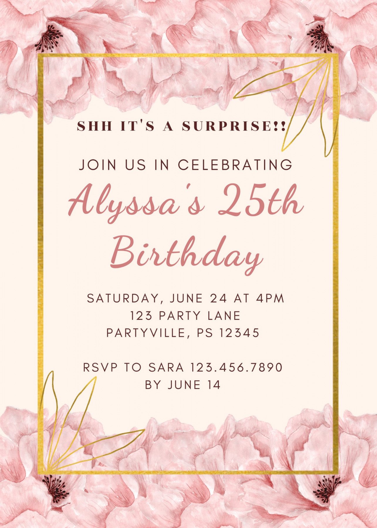 Floral Blush Pink Birthday Party Invitation Digital - Etsy