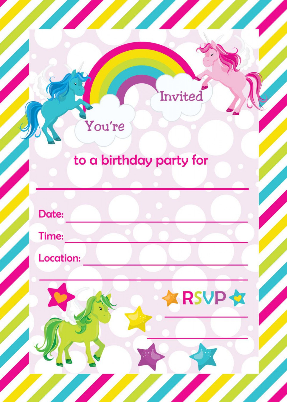 FREE Printable Golden Unicorn Birthday Invitation Template