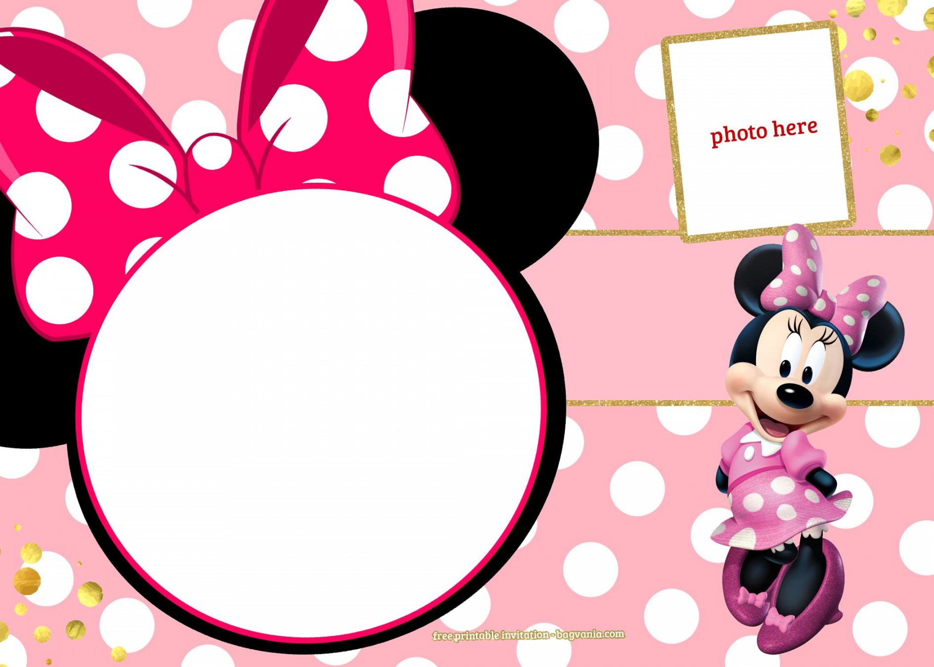 FREE Printable Minnie Mouse Pinky Birthday Invitation Template  F