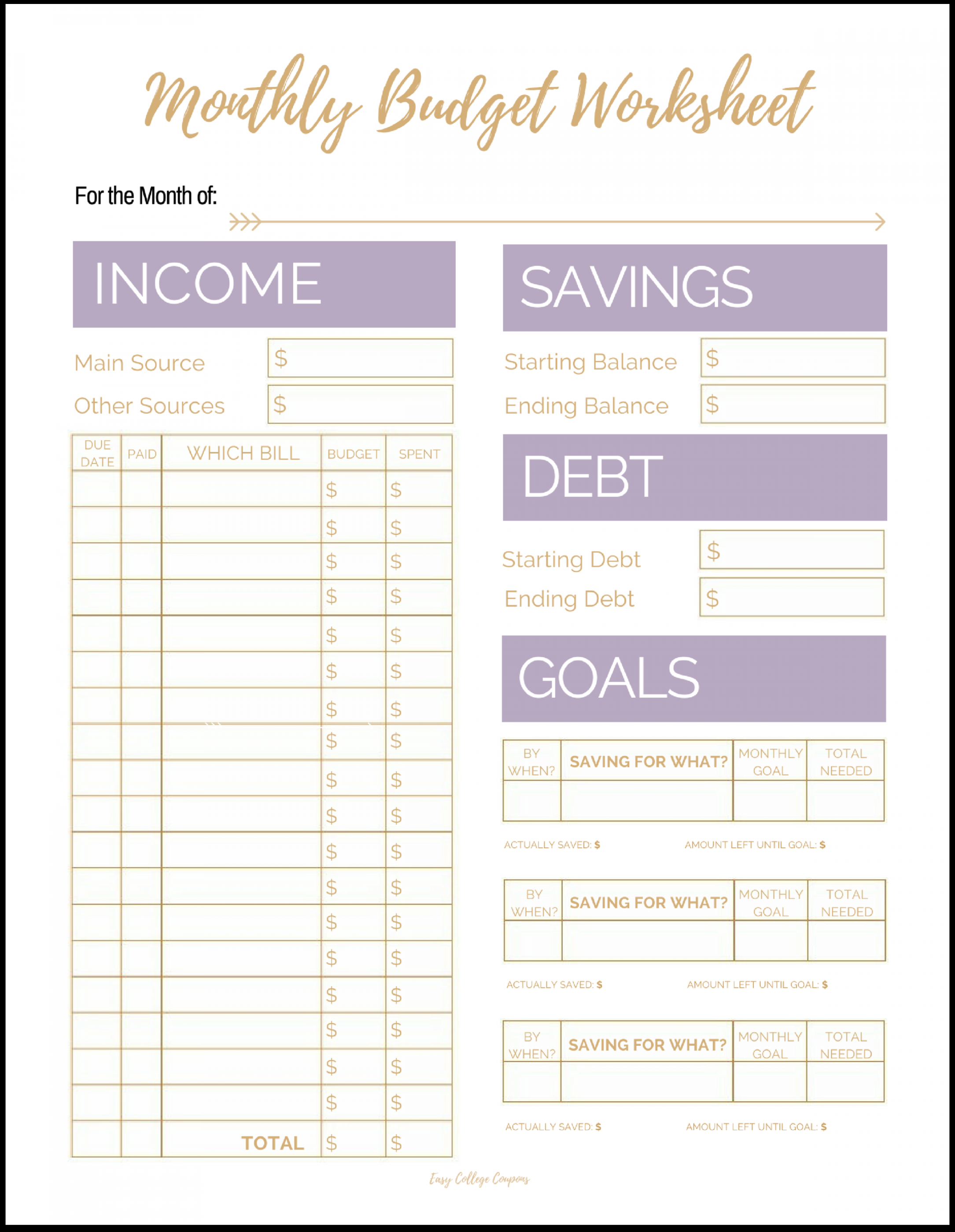 Free Printable Monthly Budget Template