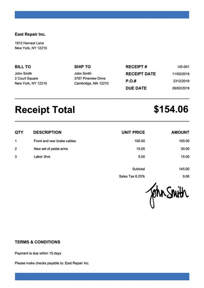 Free Receipt Templates  Print & Email Receipts as PDF