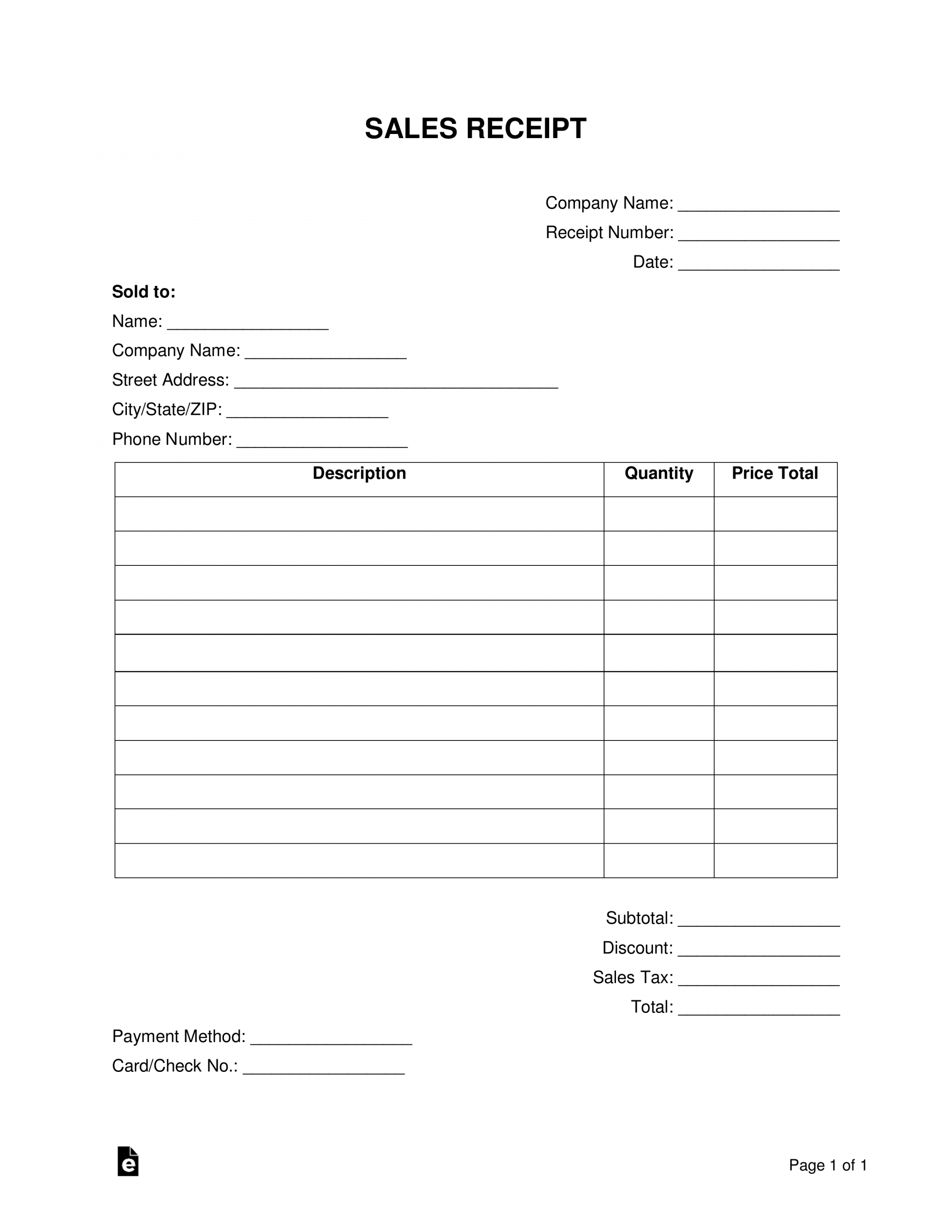 Free Receipt Templates ()  Samples - PDF  Word – eForms