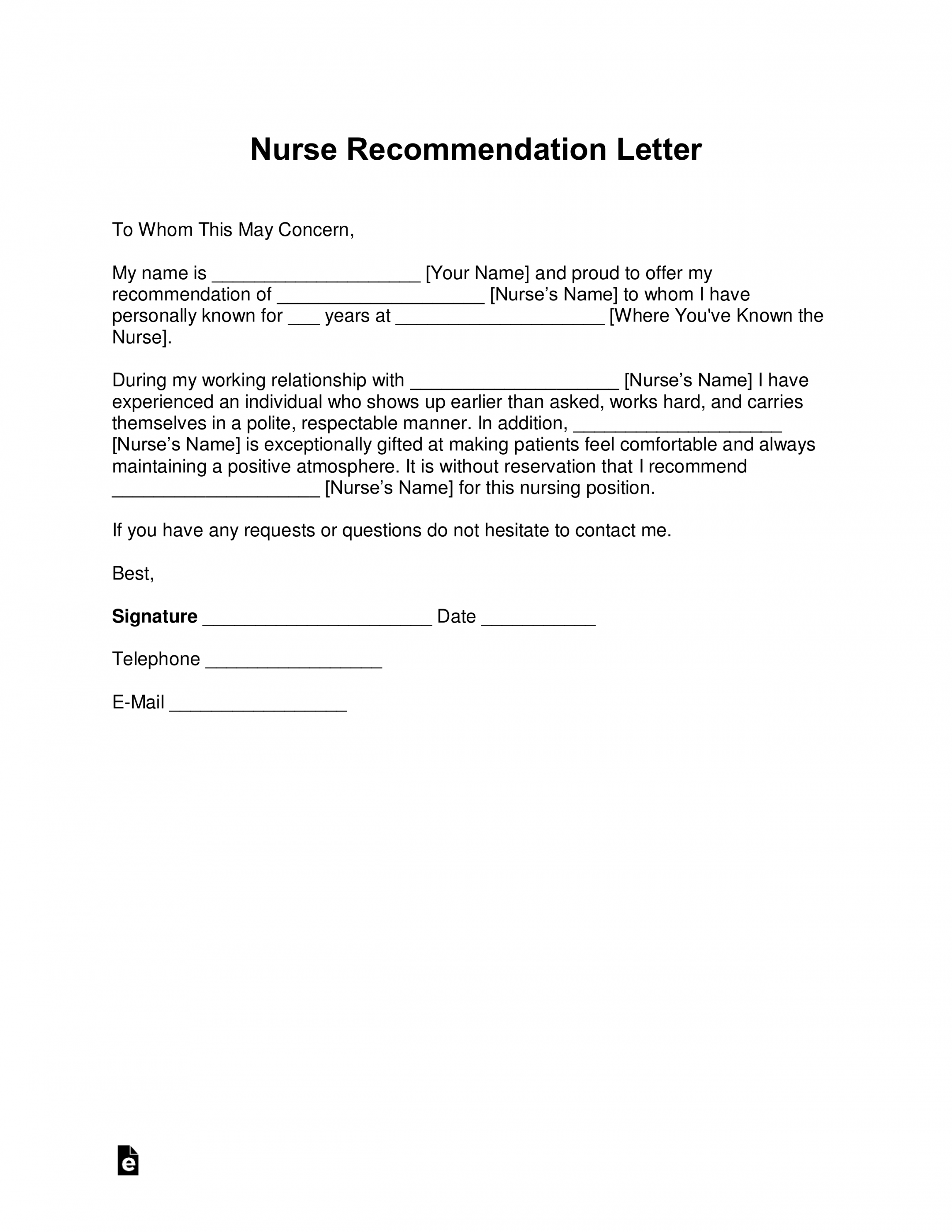 Free Registered Nurse (RN) Letter of Recommendation Template