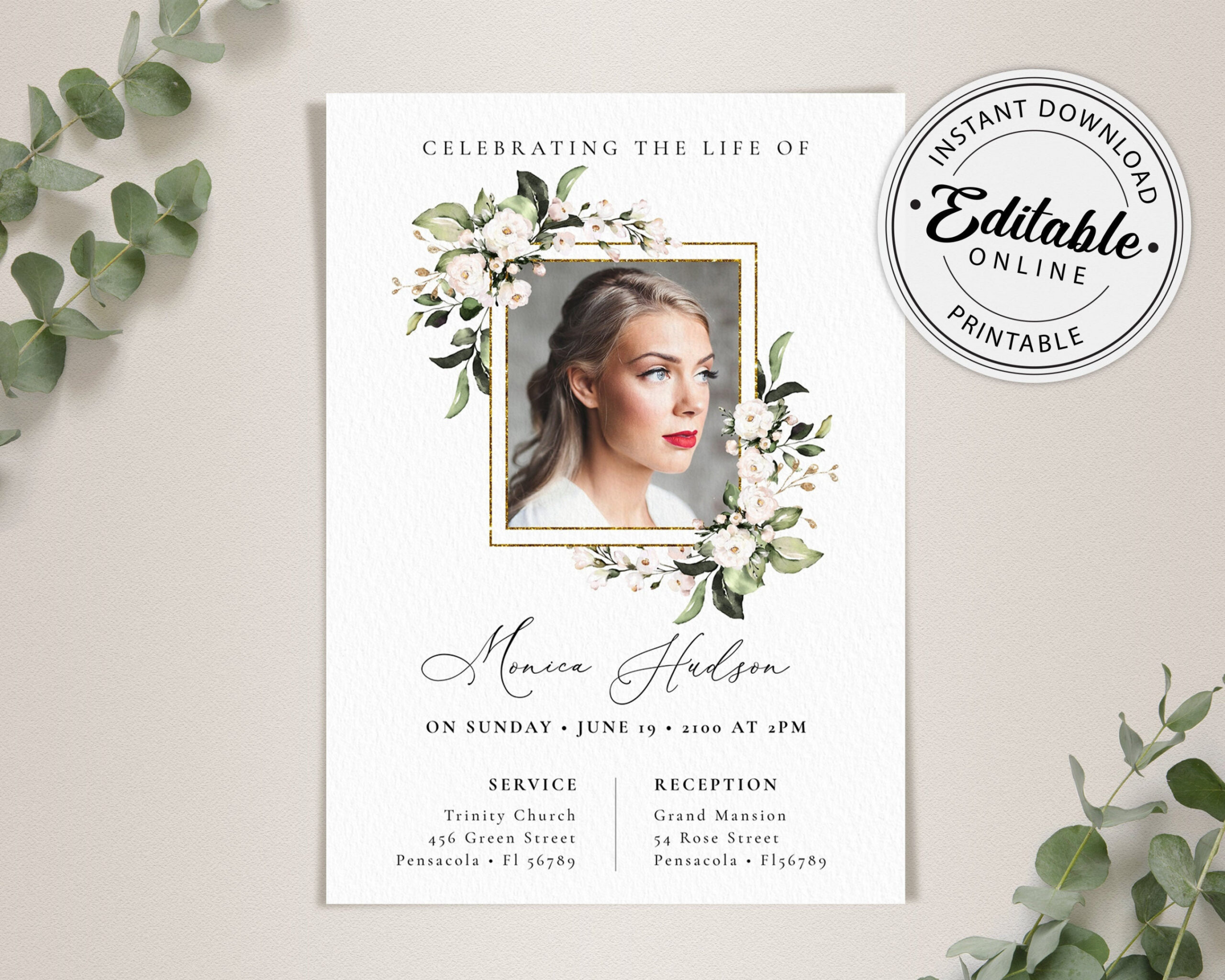 Funeral Announcement Card Template Funeral Invitation - Etsy