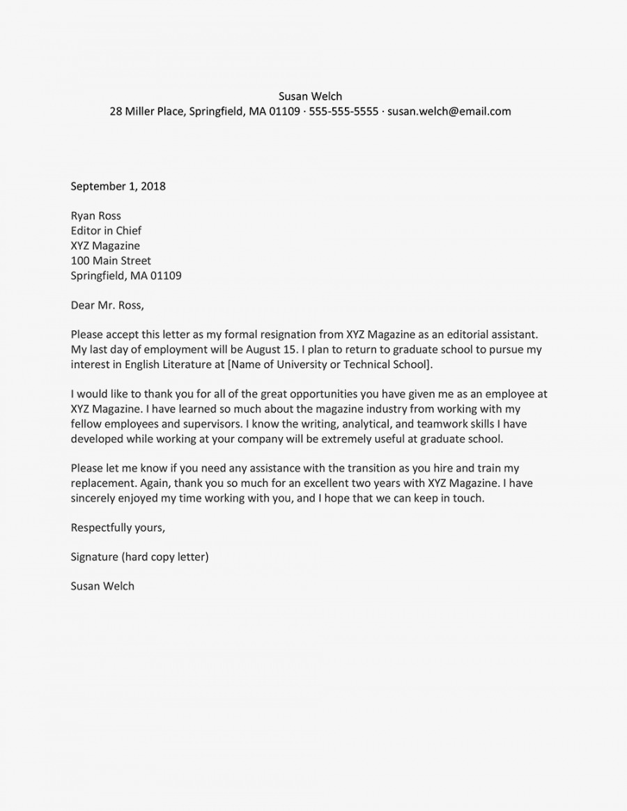 Going Back to School Resignation Letter Example