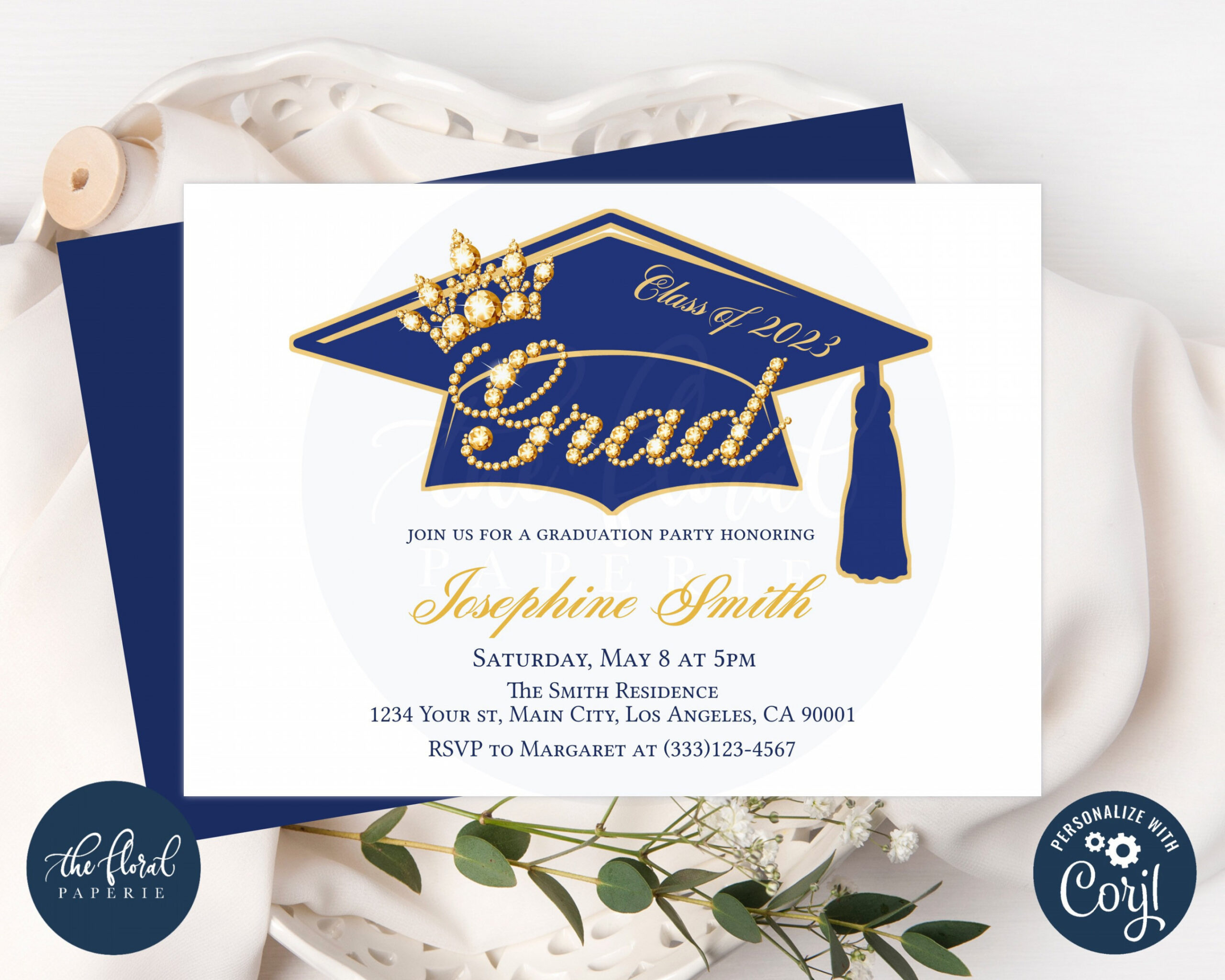 Graduation Party Invitation Template Editable Navy Blue and - Etsy