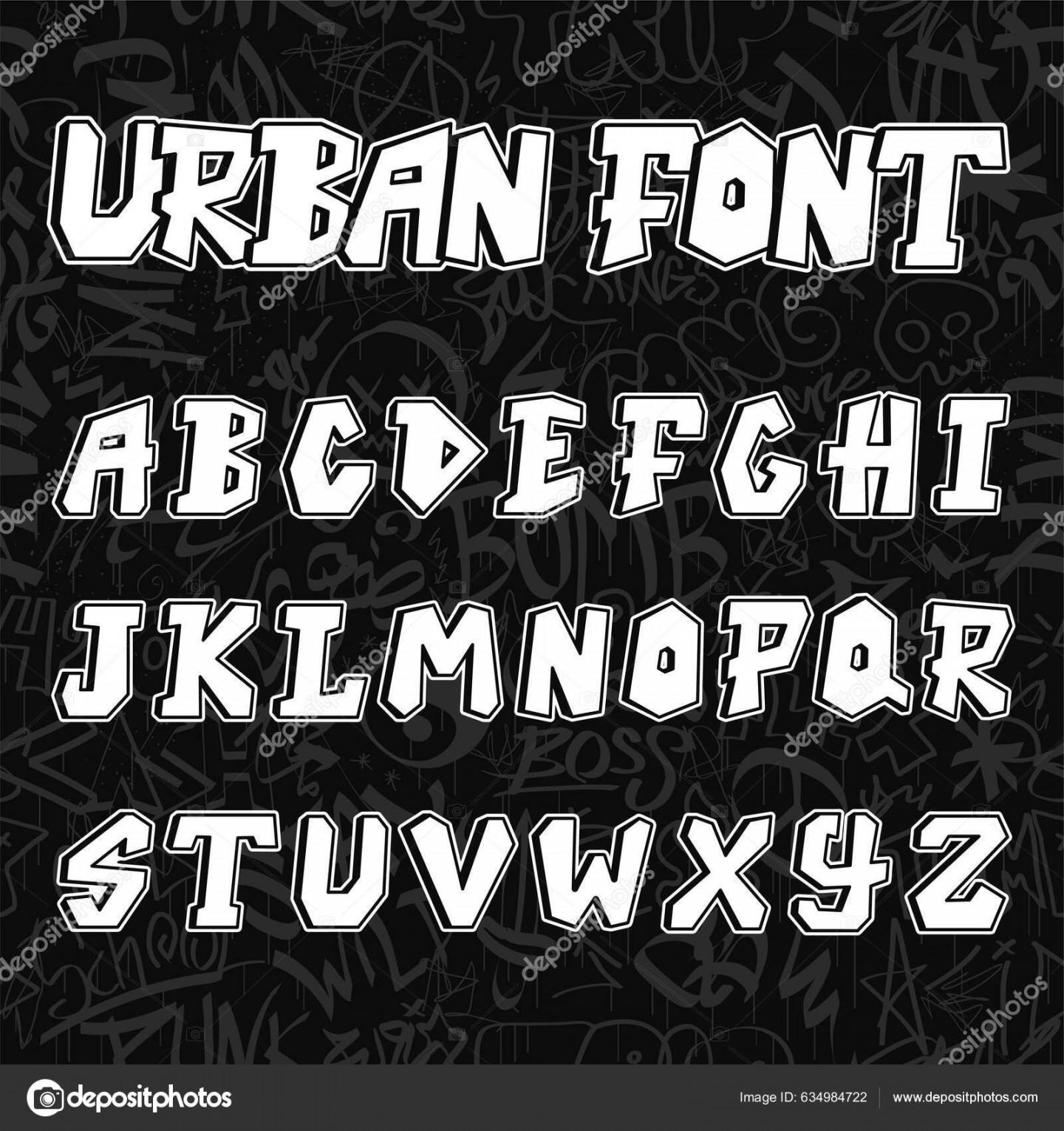 Graffiti Letters Font Vector Hand Drawn Line Cartoon Illustration