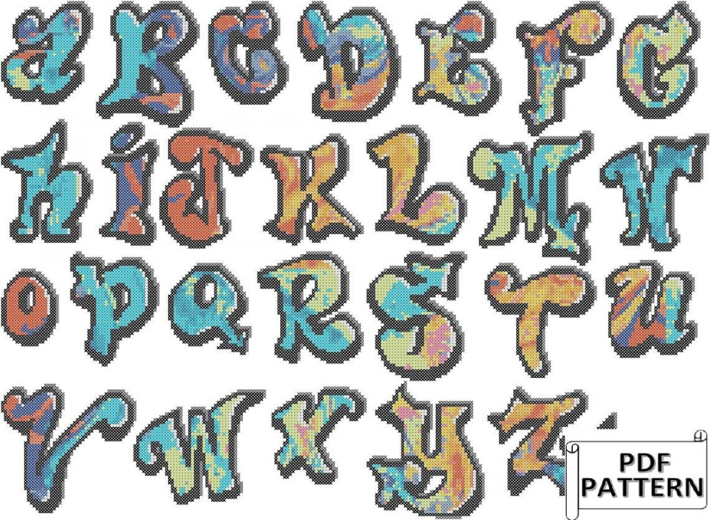 Graffiti Style Alphabet Counted Cross Stitch PDF Chart zum - Etsy