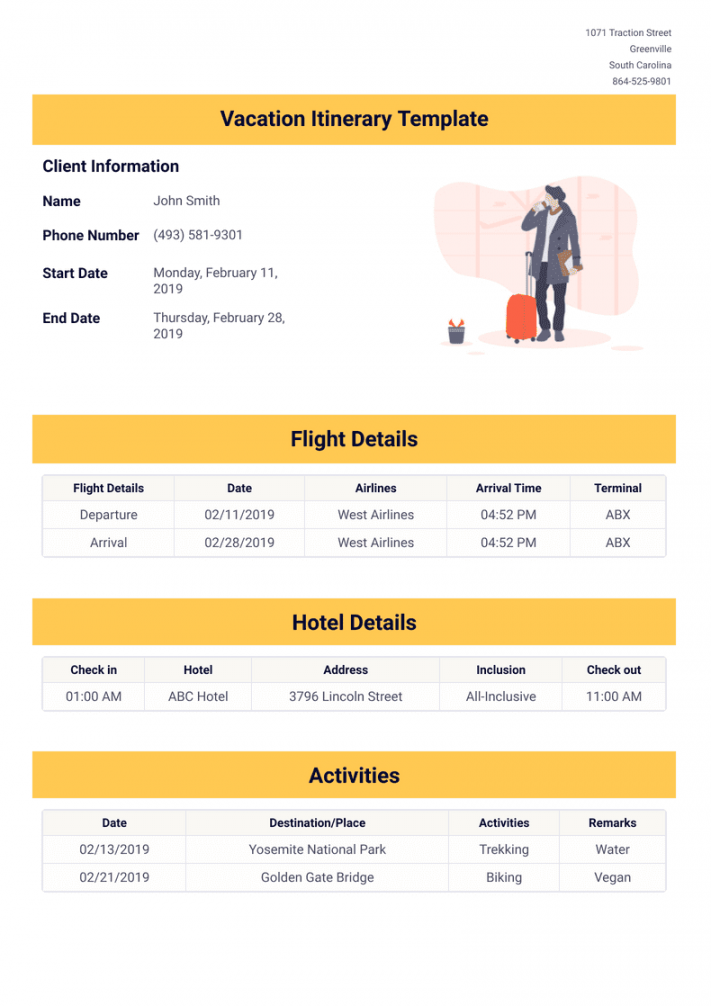 Itinerary Templates - PDF Templates  Jotform