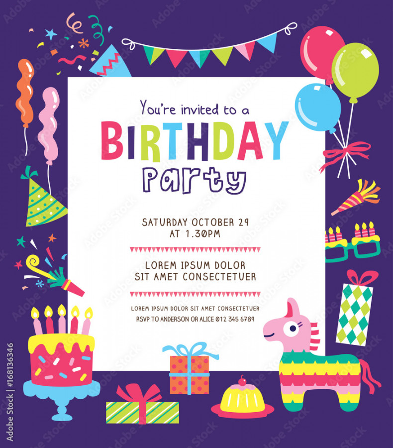 Kids birthday party invitation card Stock-Vektorgrafik  Adobe Stock