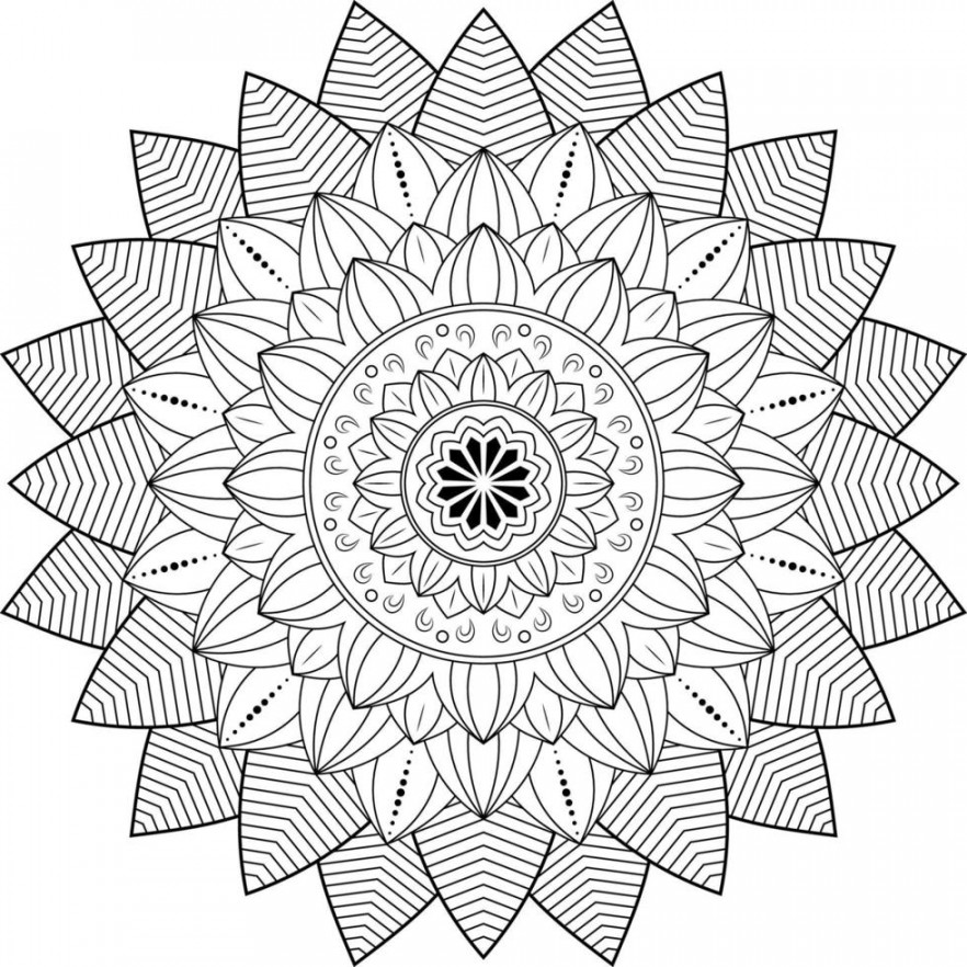 Mandala Flower, Geometric pattern, coloring page on white