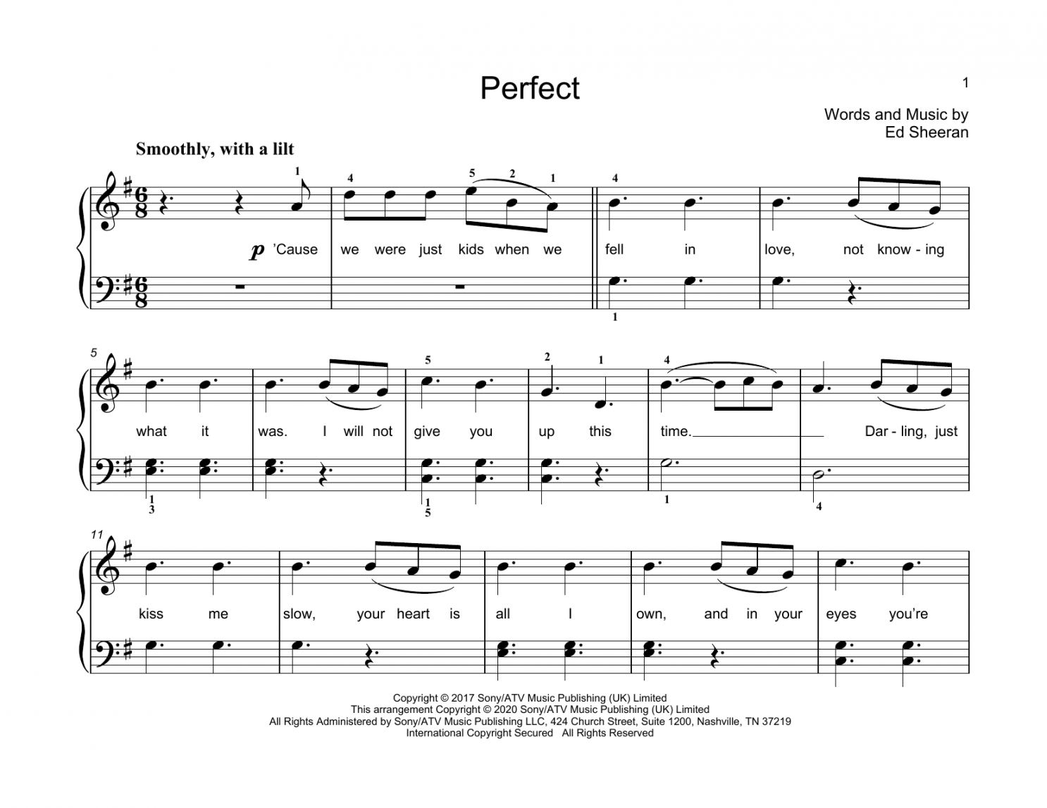 Perfect Noten  Ed Sheeran  Lehrmaterial für Piano