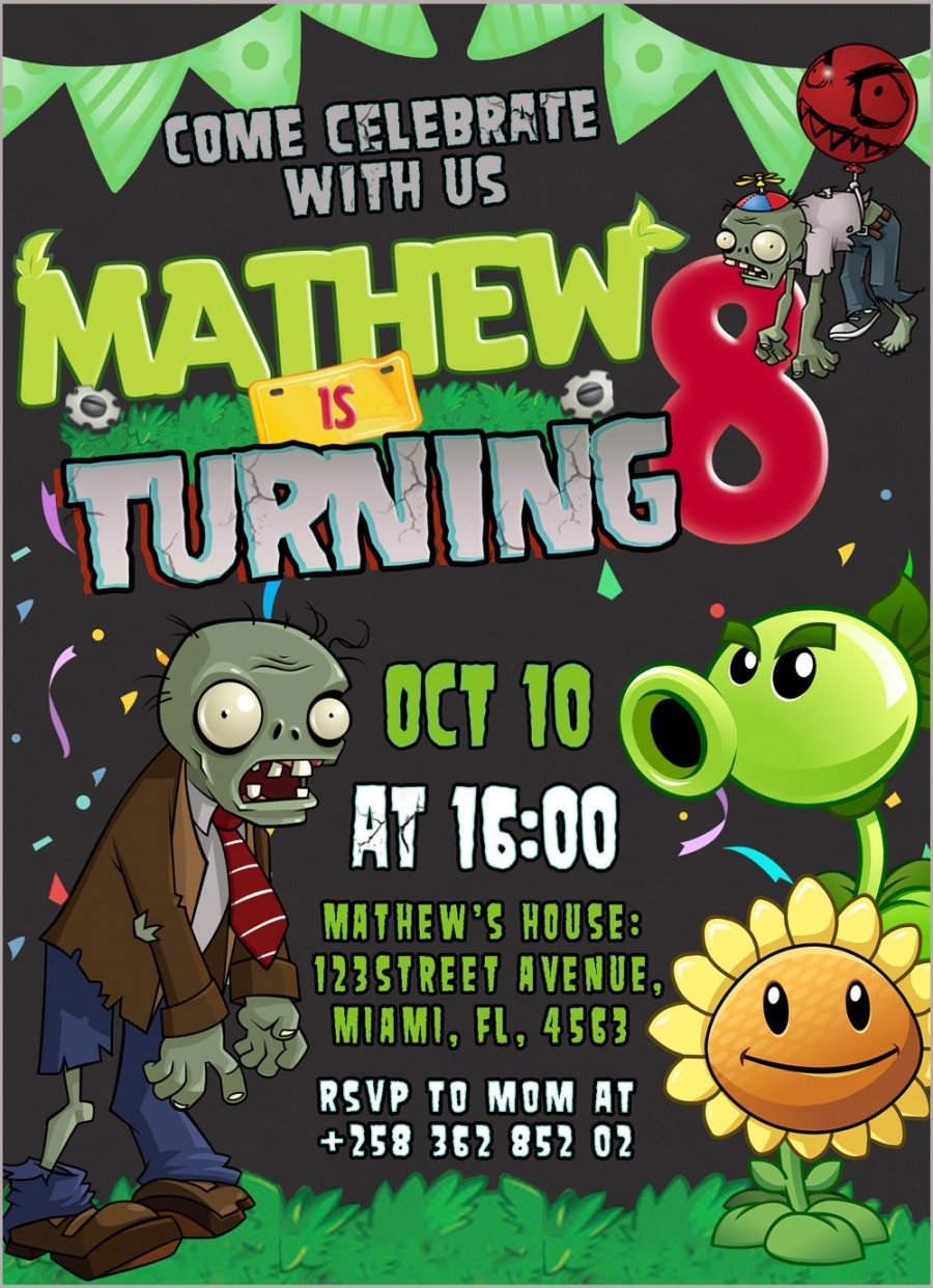 Plants vs Zombies Birthday invitation - oscarsitosroom  Zombie