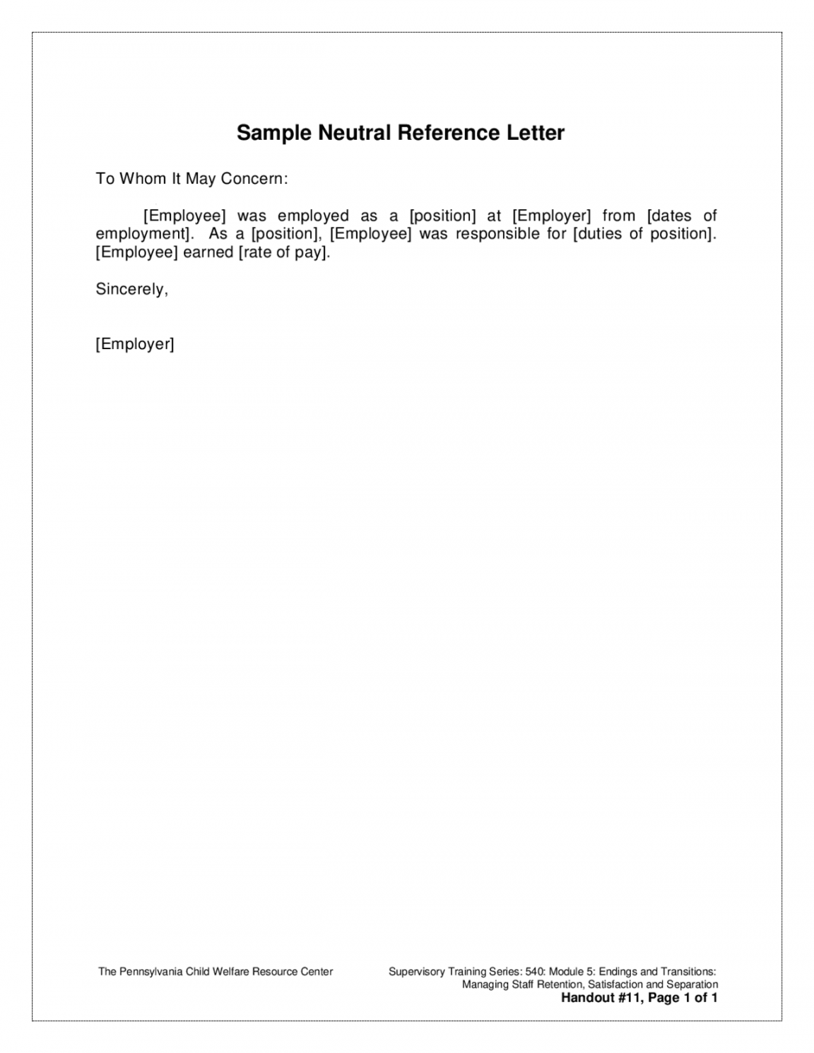 Sample Neutral Reference Letter  Slides Organizational Structures