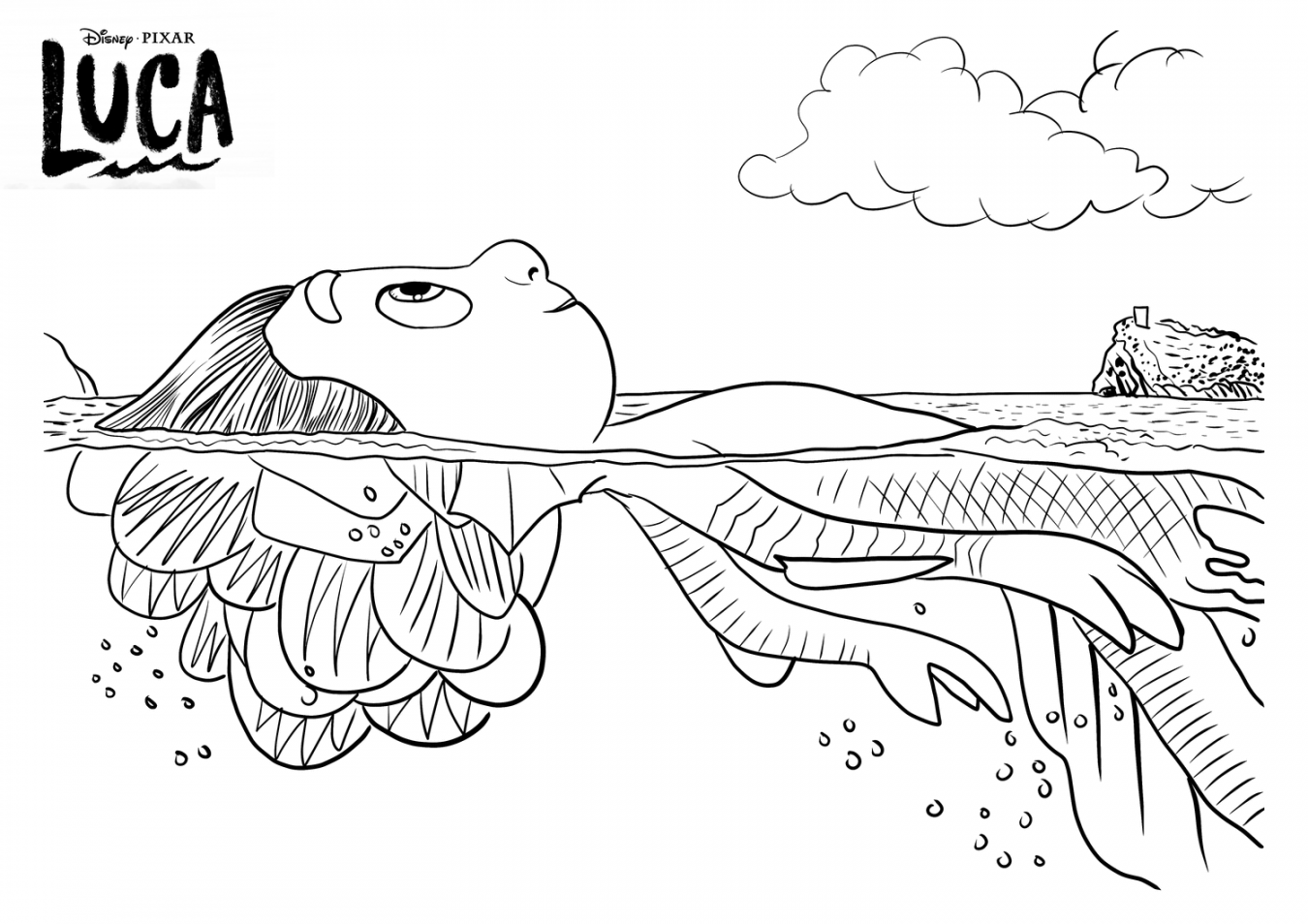 Sea Monster Luca Coloring Page  Disney coloring pages, Coloring