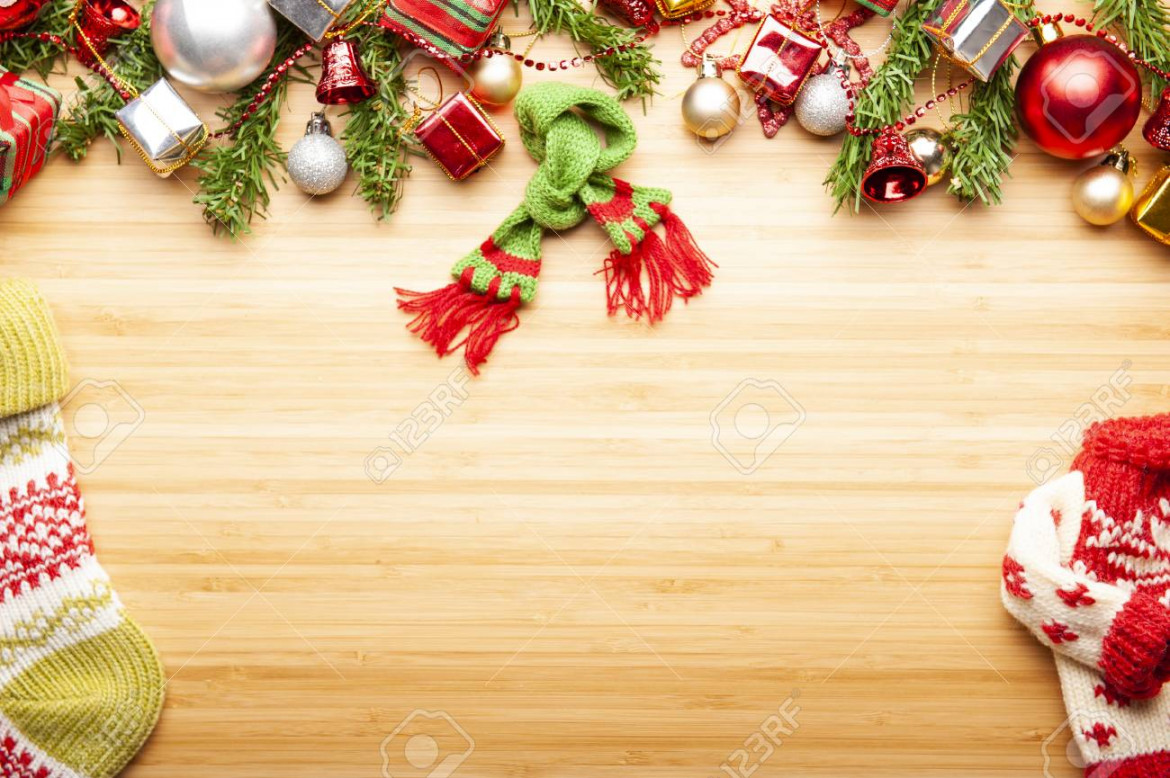 Top View Of Christmas Background, Template With Decorations Of