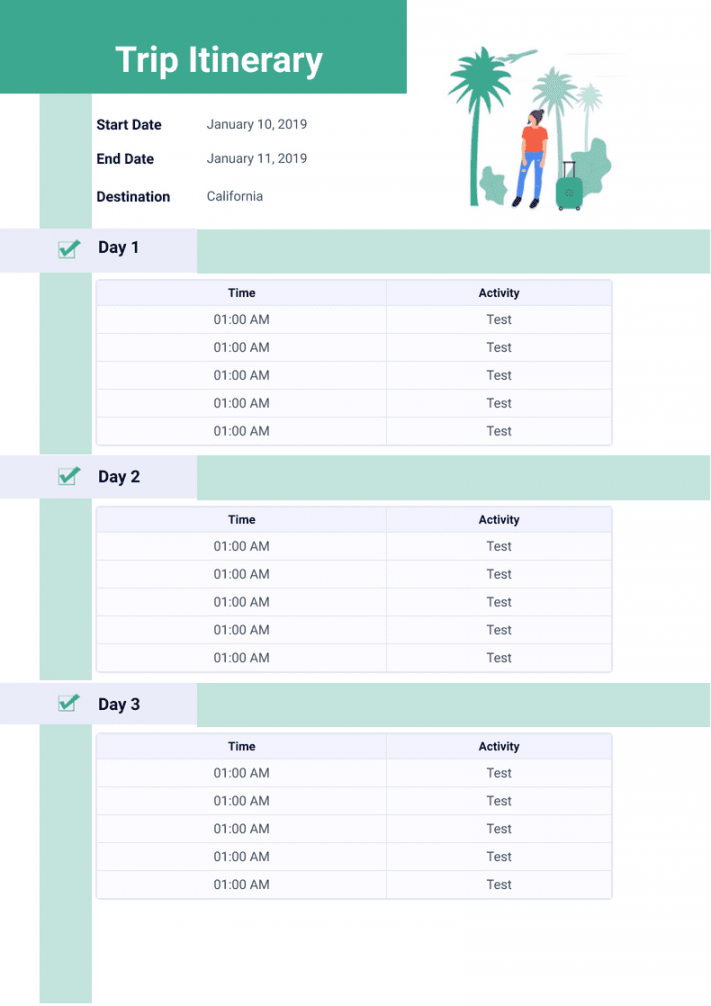 Trip Itinerary Template - PDF Templates  Jotform